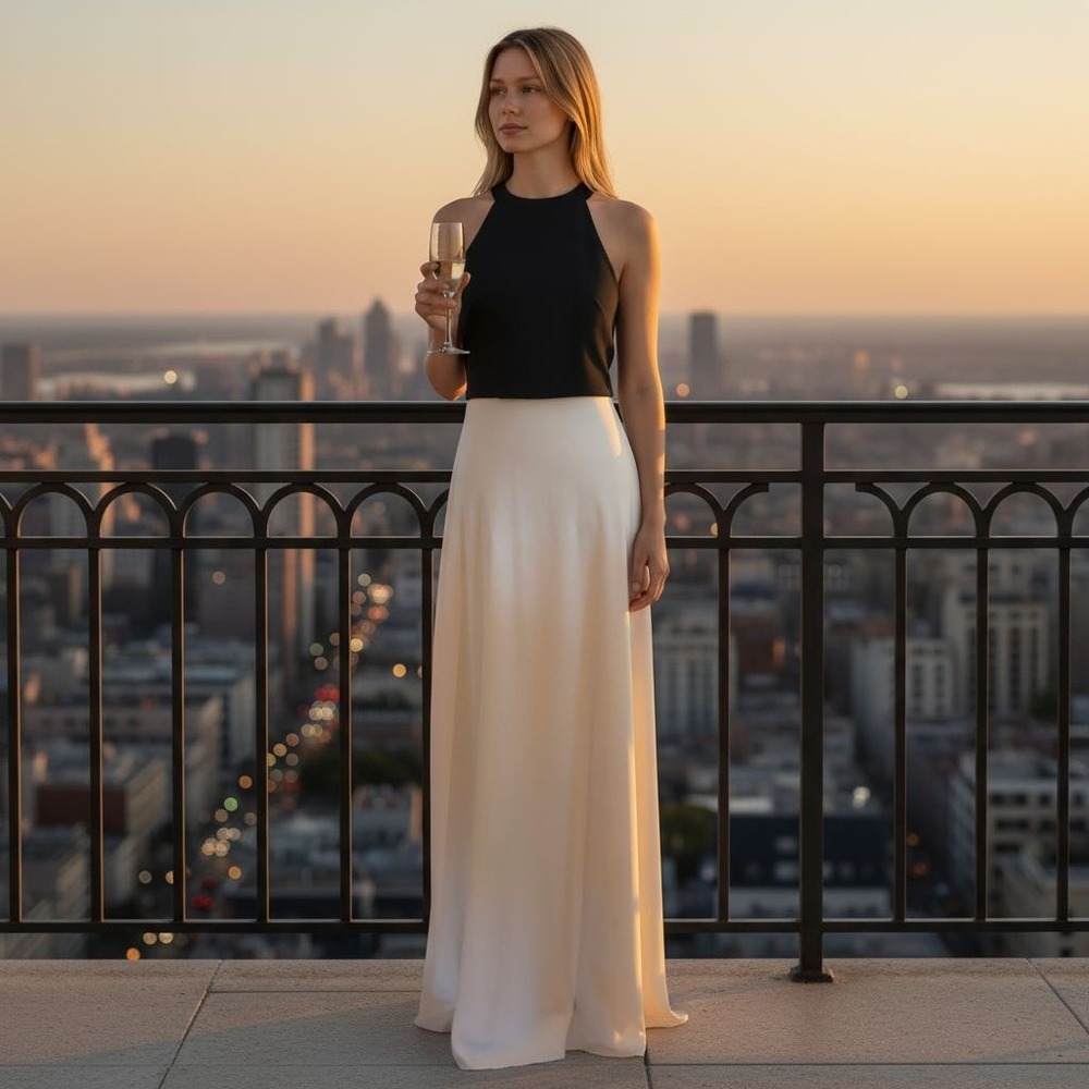 Jill Stuart Black Halter Top Ivory Maxi Dress